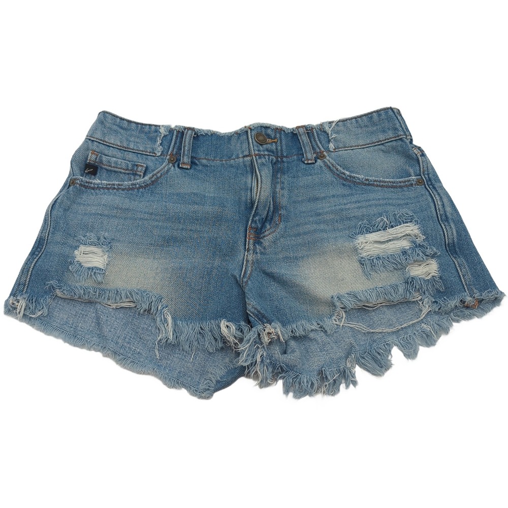 KanCan Distressed Denim Shorts Light Wash Frayed Hem KC8593L Size M